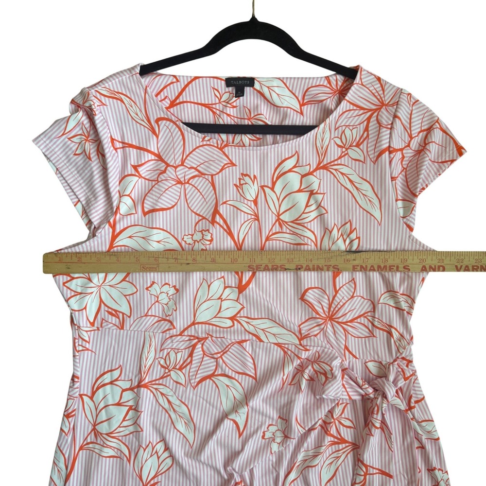 Talbots Womens XL Pink Orange Striped Floral Side Tie Sheath Dress VN5297 - Picture 4 of 4